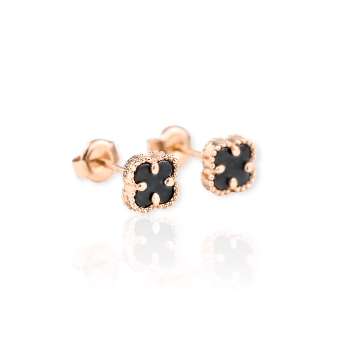 Stud Earrings Clover Onyx