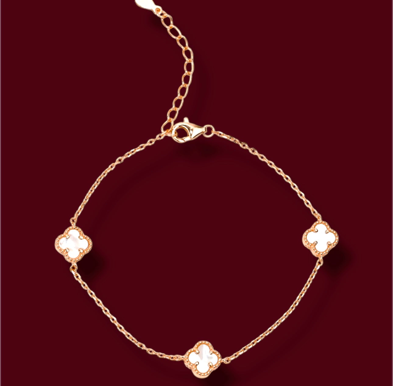 Mother of Pearl Silver Bracelet three clover Rose Gold Plated