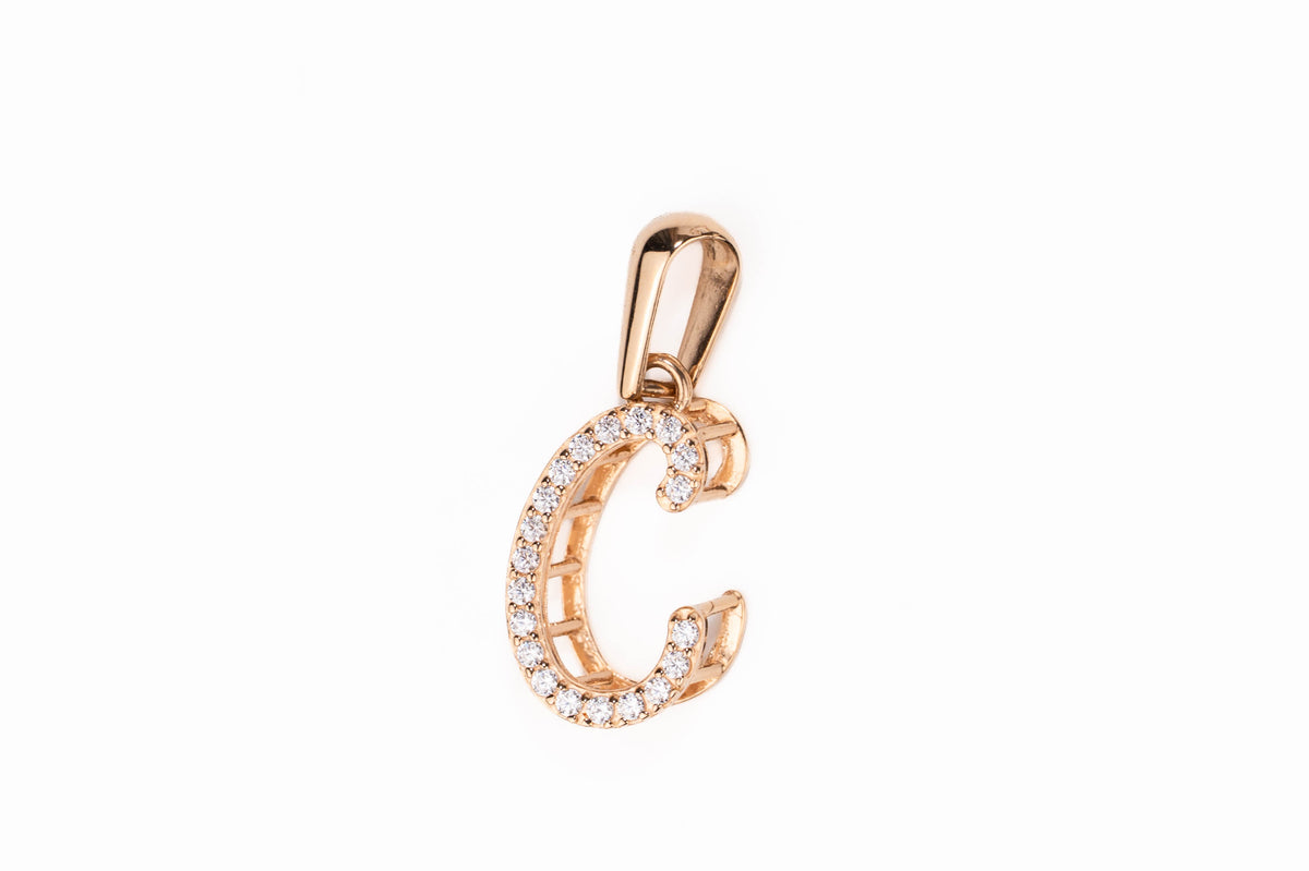 Rose Gold Letter Pendant with Zirconia stones