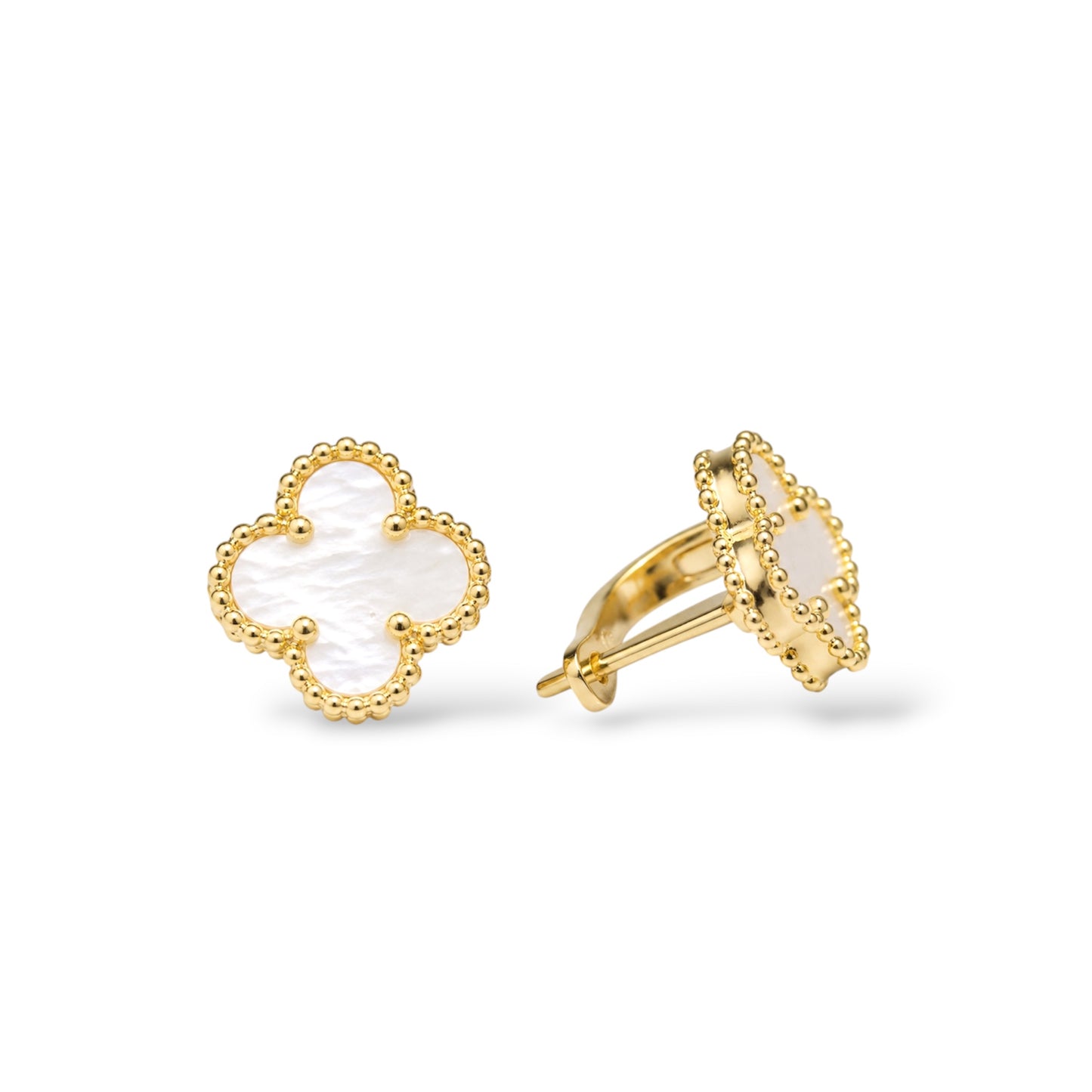 Silver Earrings Clover Mother of Pearl Clover Yellow Gold Plated