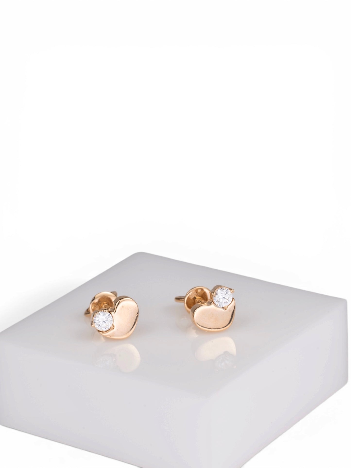 Rose Gold 585 (14K) Studs Earrings with Zirconia stones Hearts