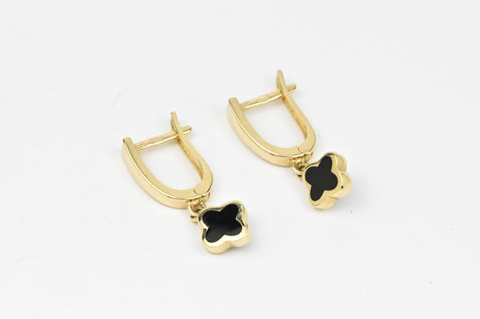 Earrings Black Flower Enamel