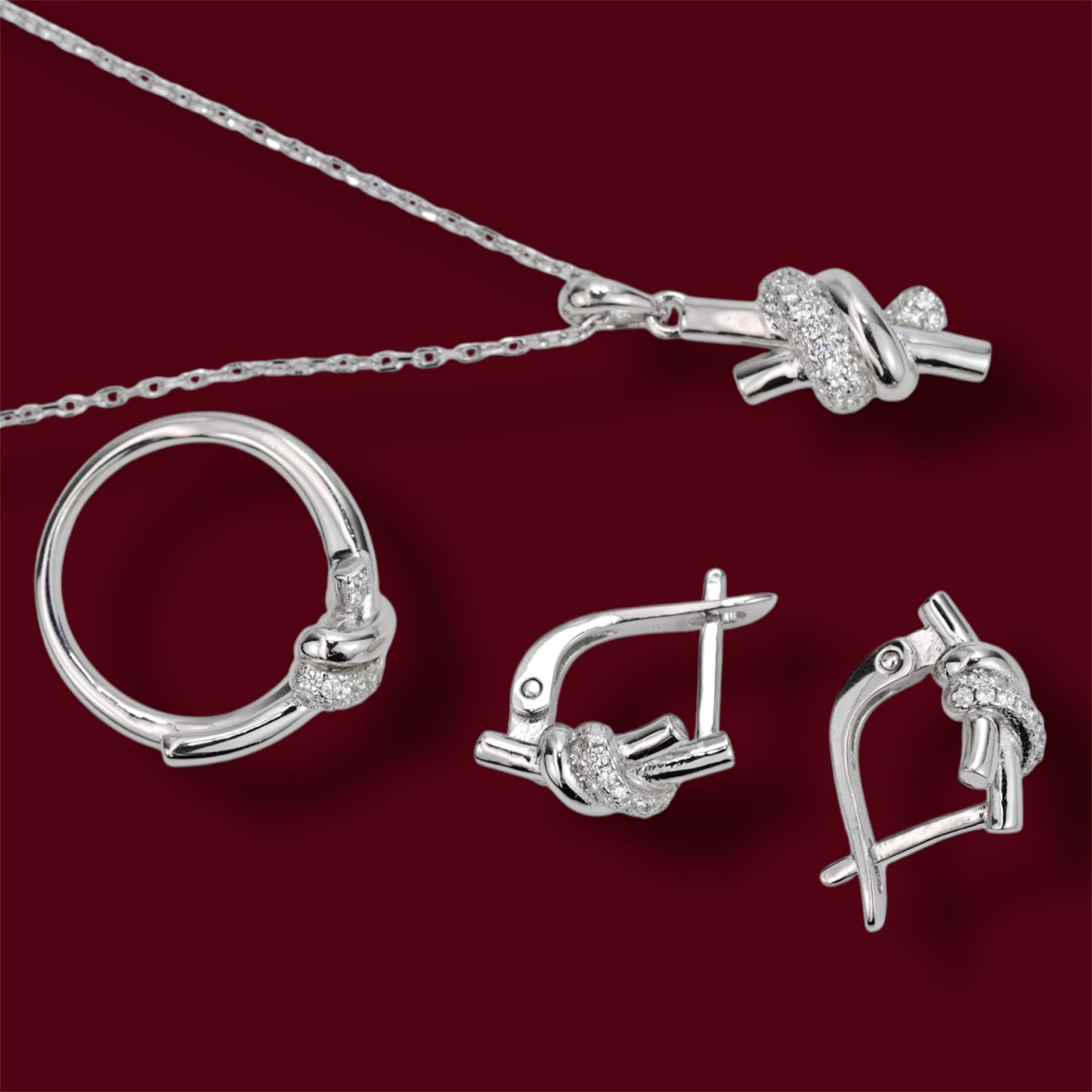 Silver 925 Set (Necklace, Ring, Earrings )