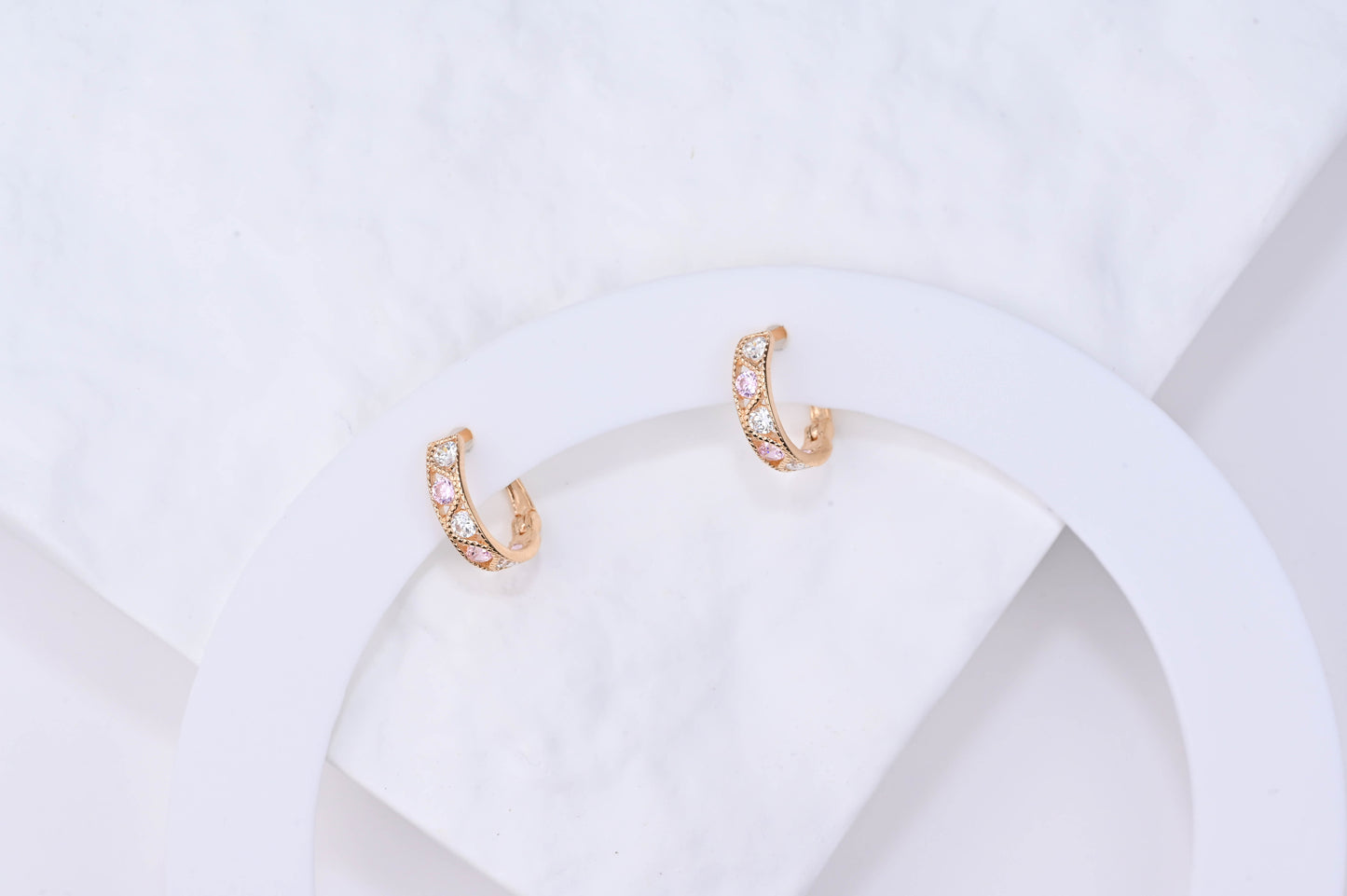 Kids Earrings Dream with Pink&White Zirconia stones