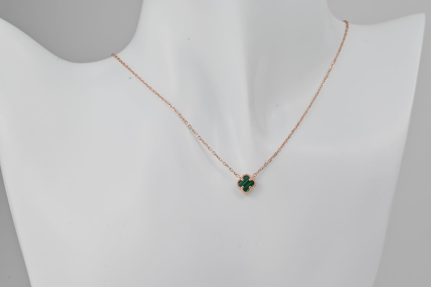 Silver Necklace Clovers Malachite Gold Plated