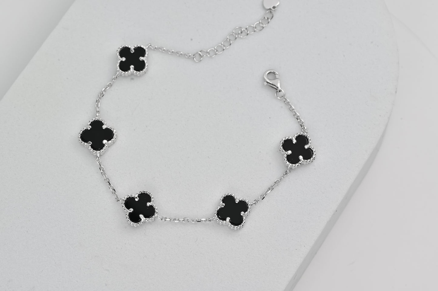 Silver Bracelet Clover Onyx