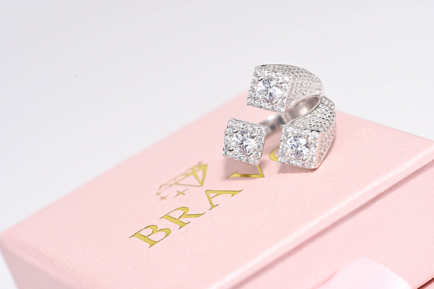 Silver Ring Triple Square with Zirconia stones