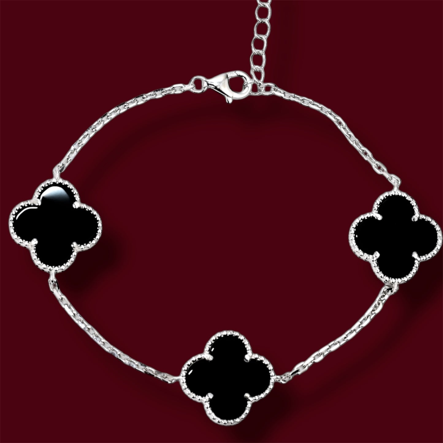 Silver Bracelet Onyx Clover