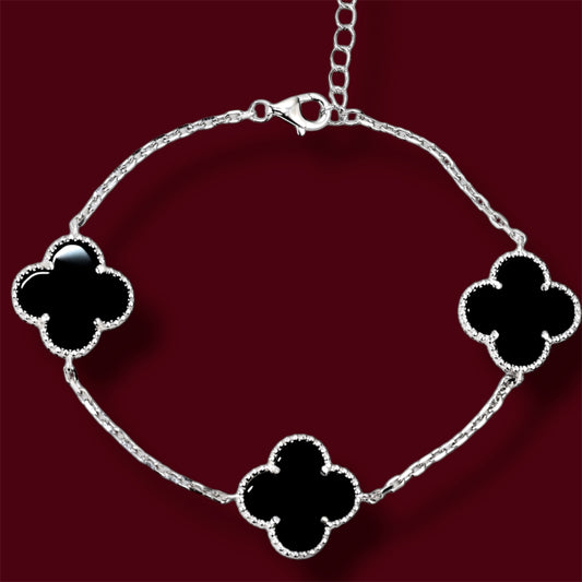 Silver Bracelet Onyx Clover