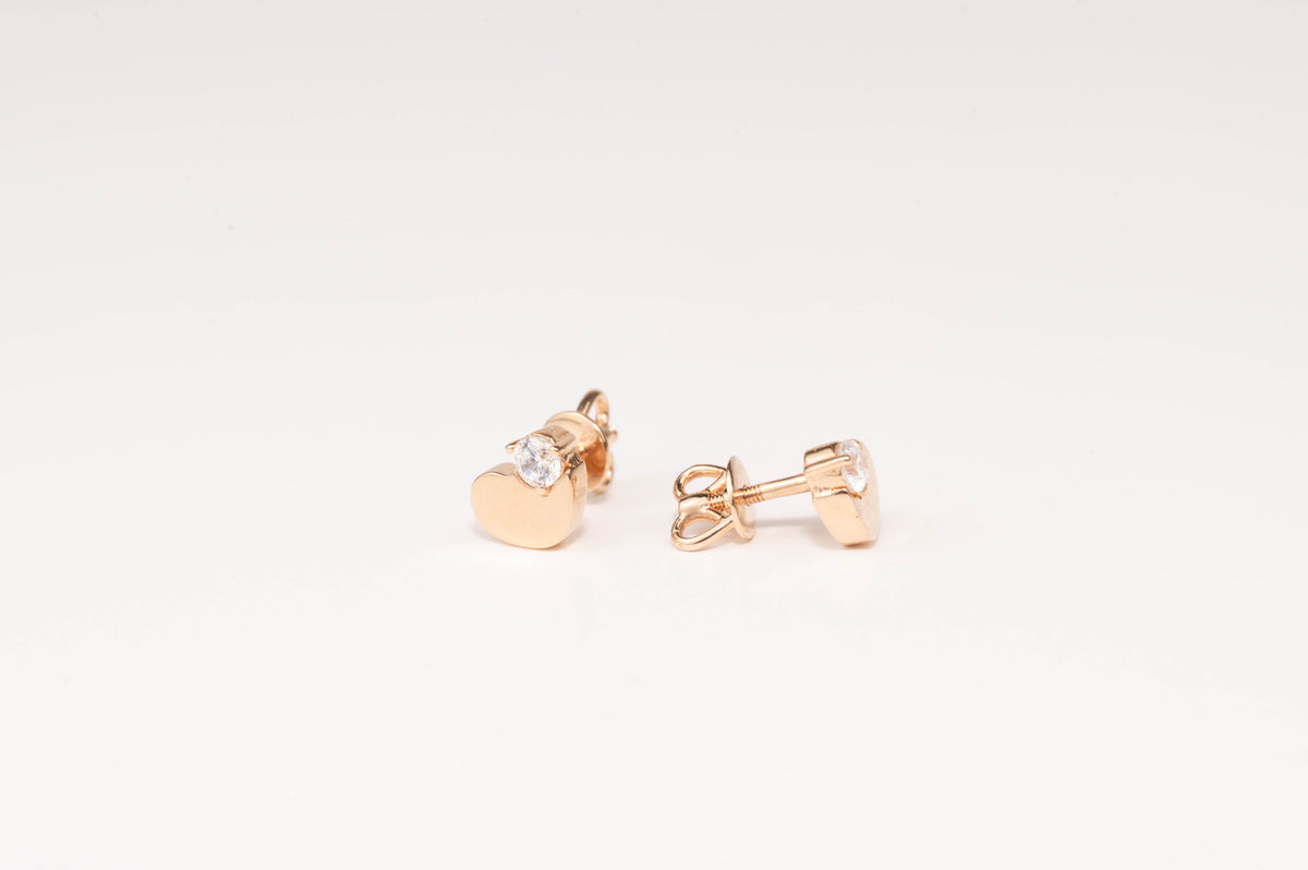 Rose Gold 585 (14K) Studs Earrings with Zirconia stones Hearts
