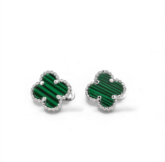 Clover Malachite Silver Earrings