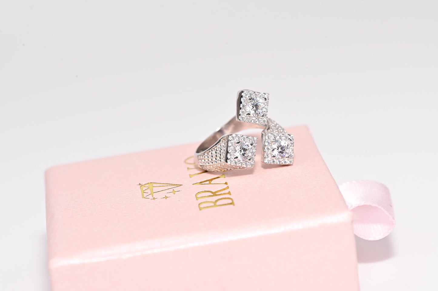 Silver Ring Triple Square with Zirconia stones