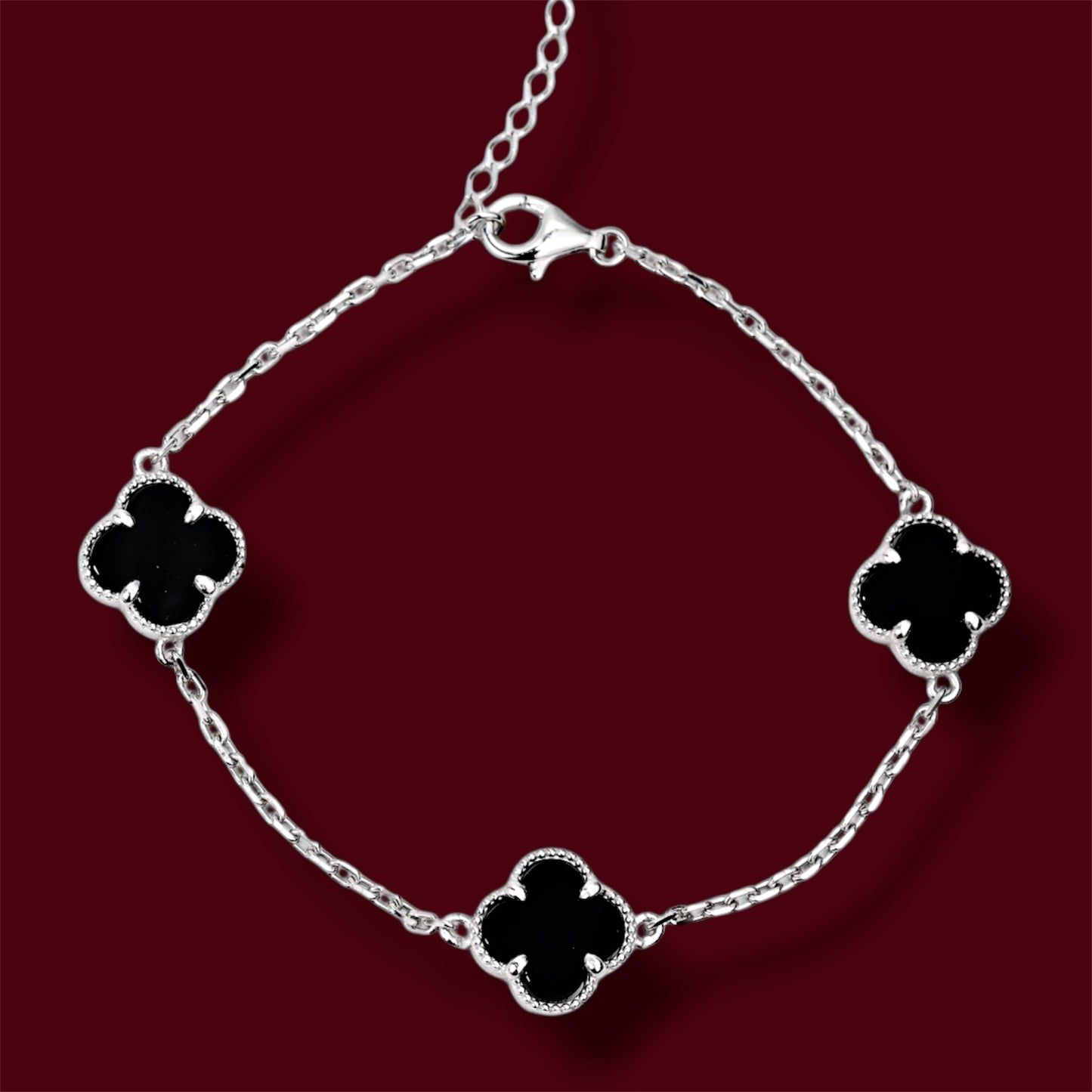 Silver Bracelet Onyx Clover
