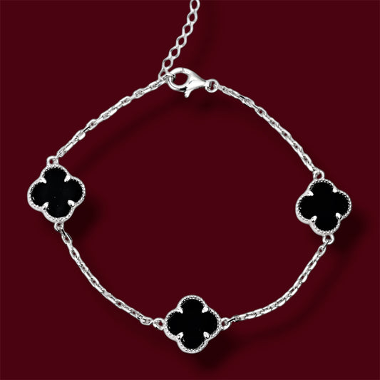 Silver Bracelet Onyx Clover