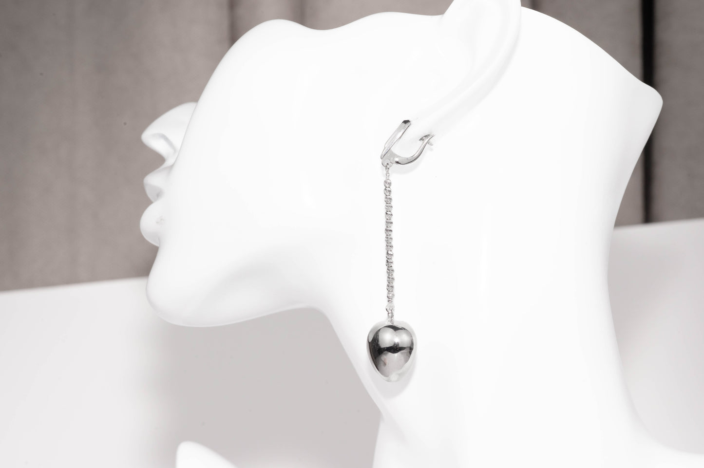 Sterling Silver Long Heart Drop Earrings