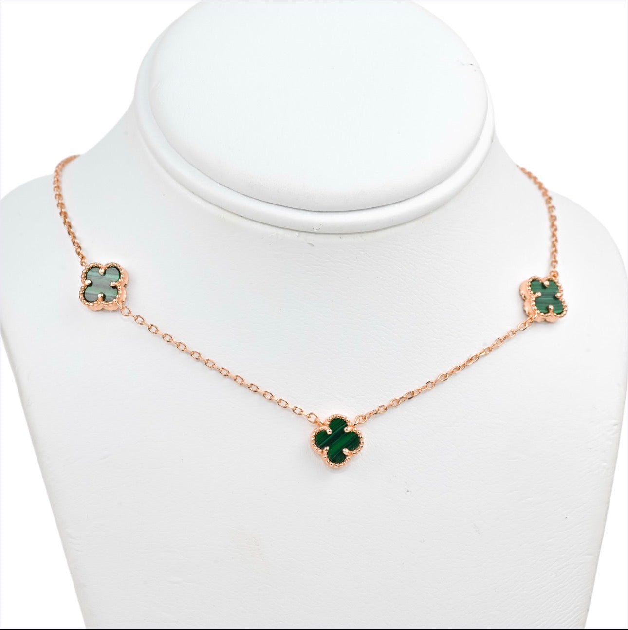 Silver Necklace Malachite Clover Rose Gold Plated