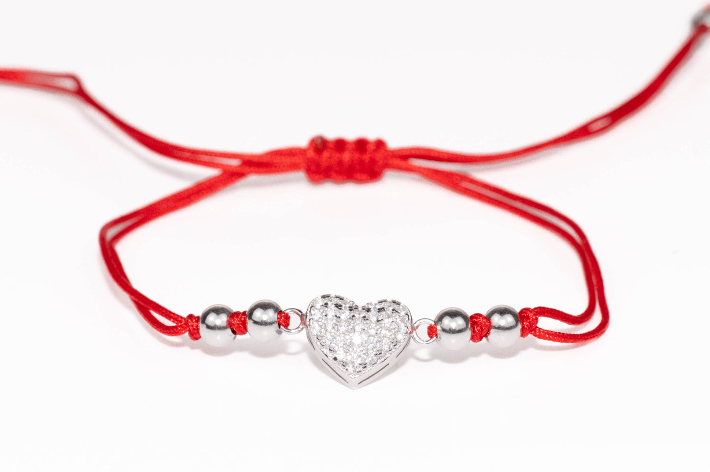Silver Red Thread Bracelet Heart