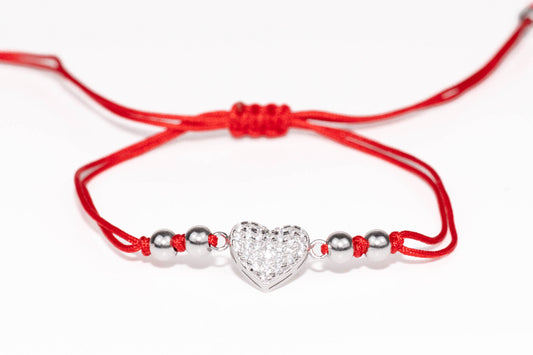 Silver Red Thread Bracelet Heart