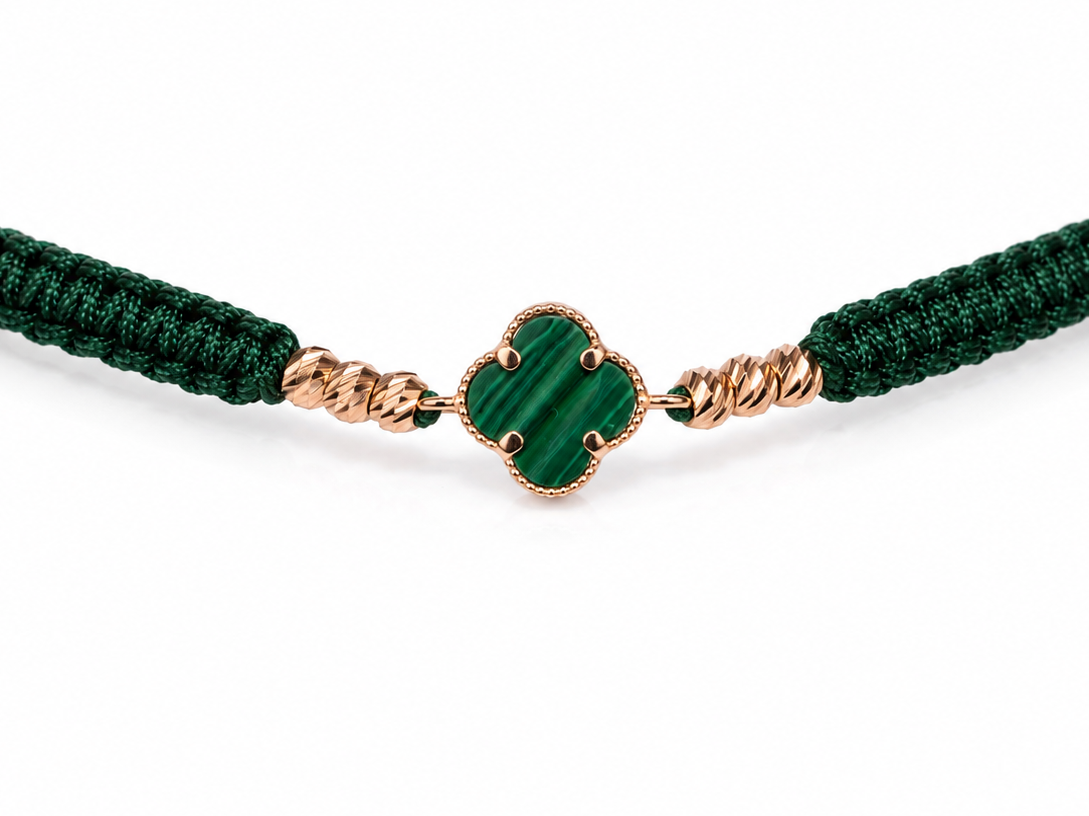 Green Thread Bracelet Clover Malachite