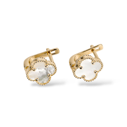 Yellow Gold Earrings clover Mother of Pearl