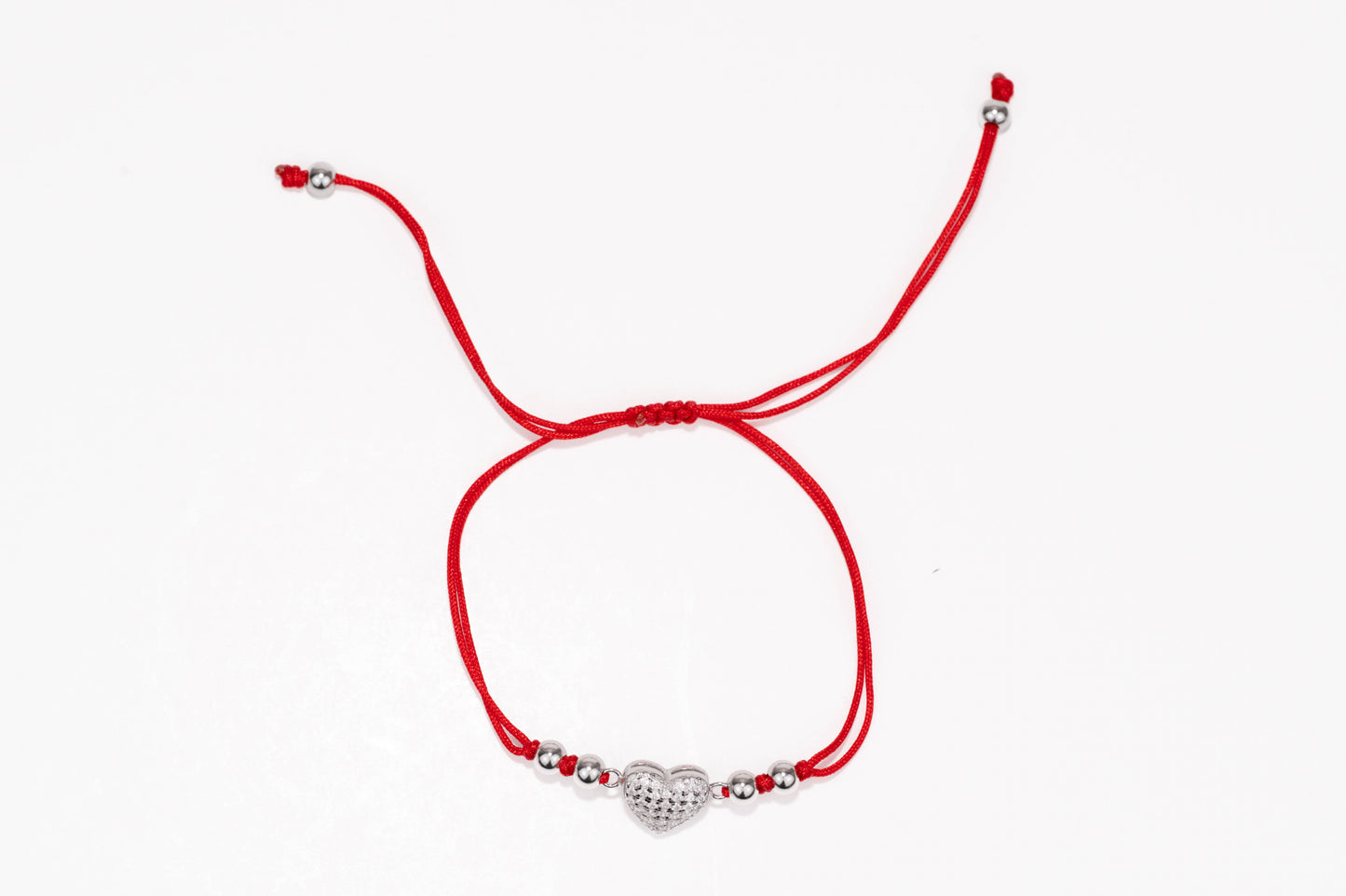 Silver Red Thread Bracelet Heart