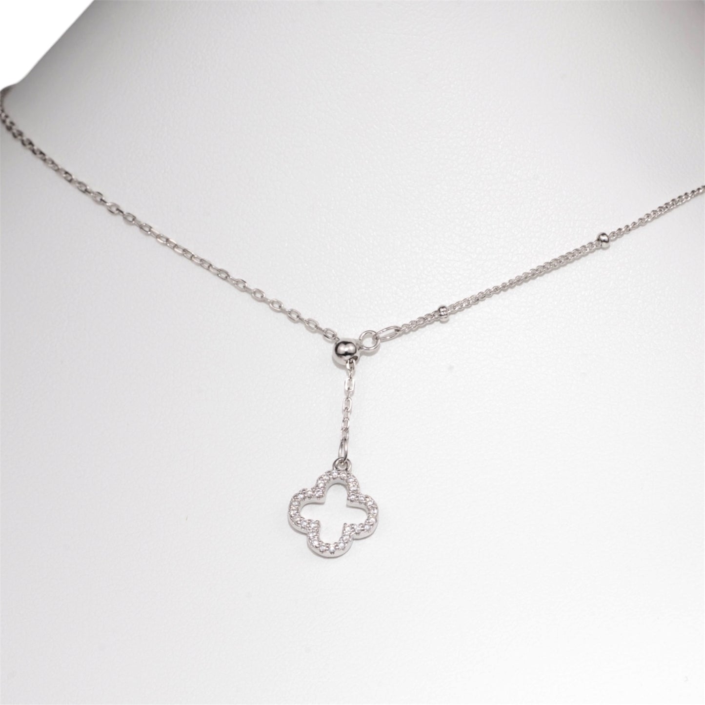 Cubic Zirconia Clover Silver Necklace