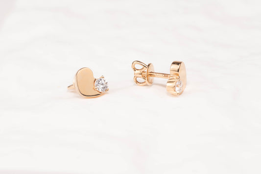 Rose Gold 585 (14K) Studs Earrings with Zirconia stones Hearts