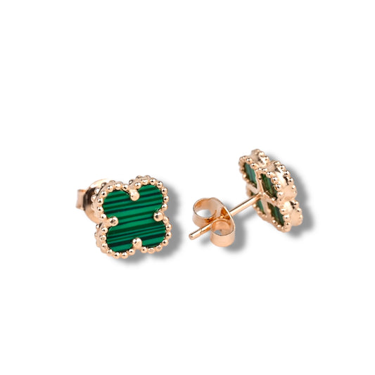 Silver 925 Gold Plated Clover Stud Earrings Rose Gold Plated
