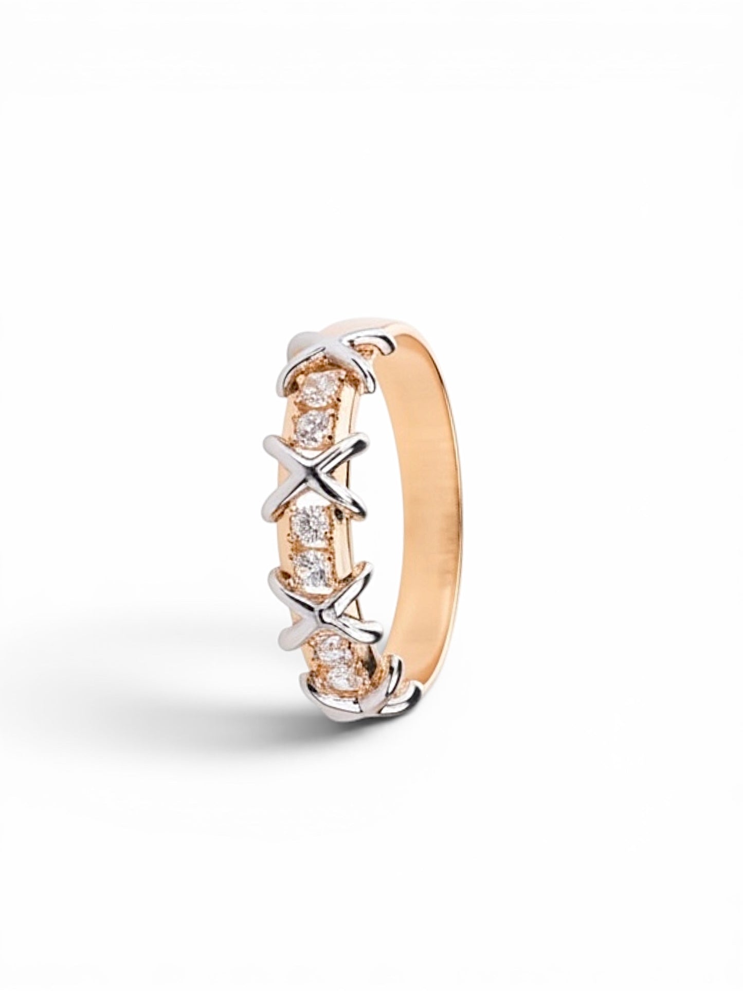 Rose Gold 585(14K) Ring with Zirconia stones (White Gold 585 Inlay)