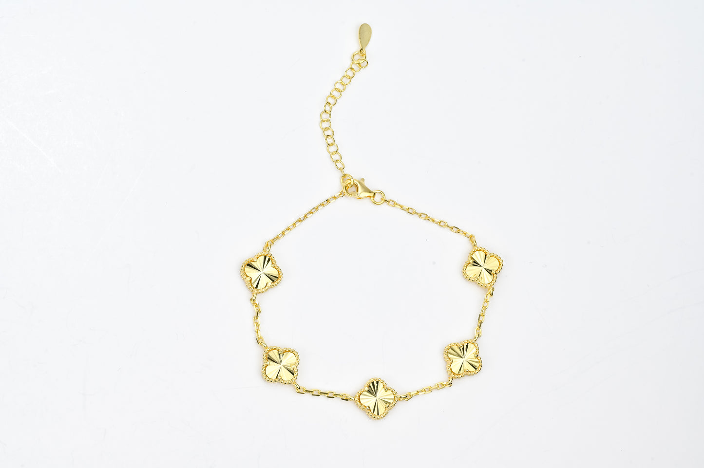 Silver Bracelet Yellow Gold Plated Clovers