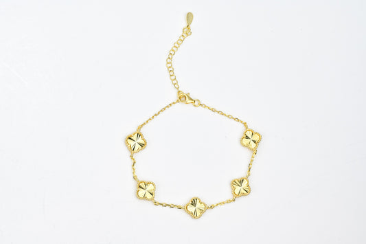 Silver Bracelet Yellow Gold Plated Clovers