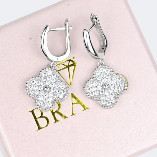 Dangle Silver Earrings Clover