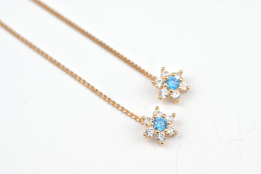 Thread Earrings Blue Flowers