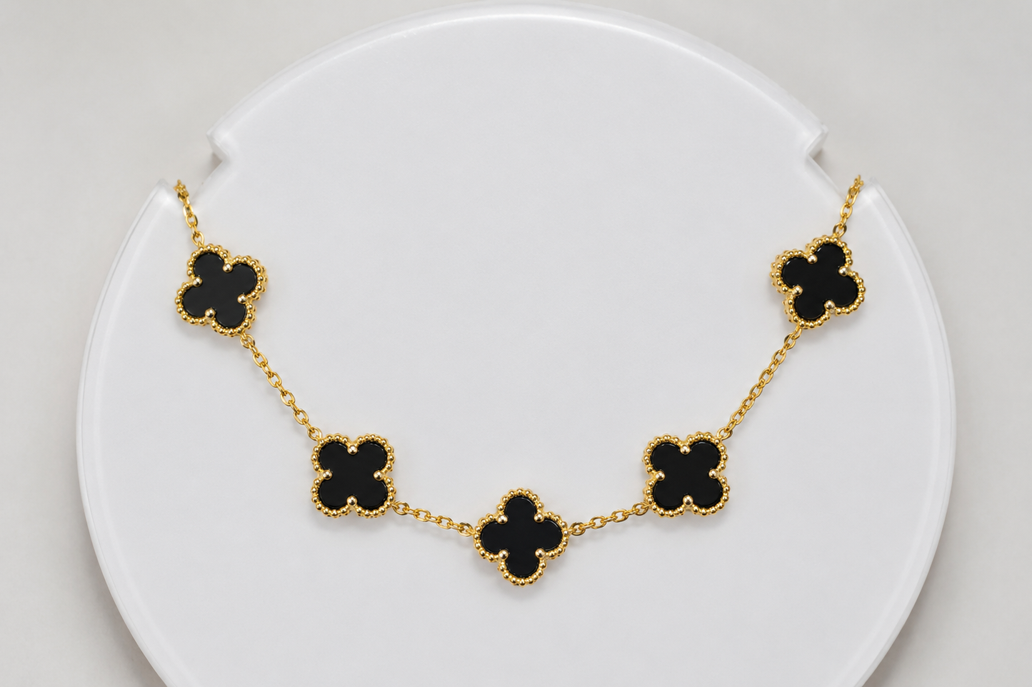 Silver Bracelet Clovers Onyx Yellow Gold Plated