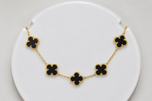 Silver Bracelet Clovers Onyx Yellow Gold Plated