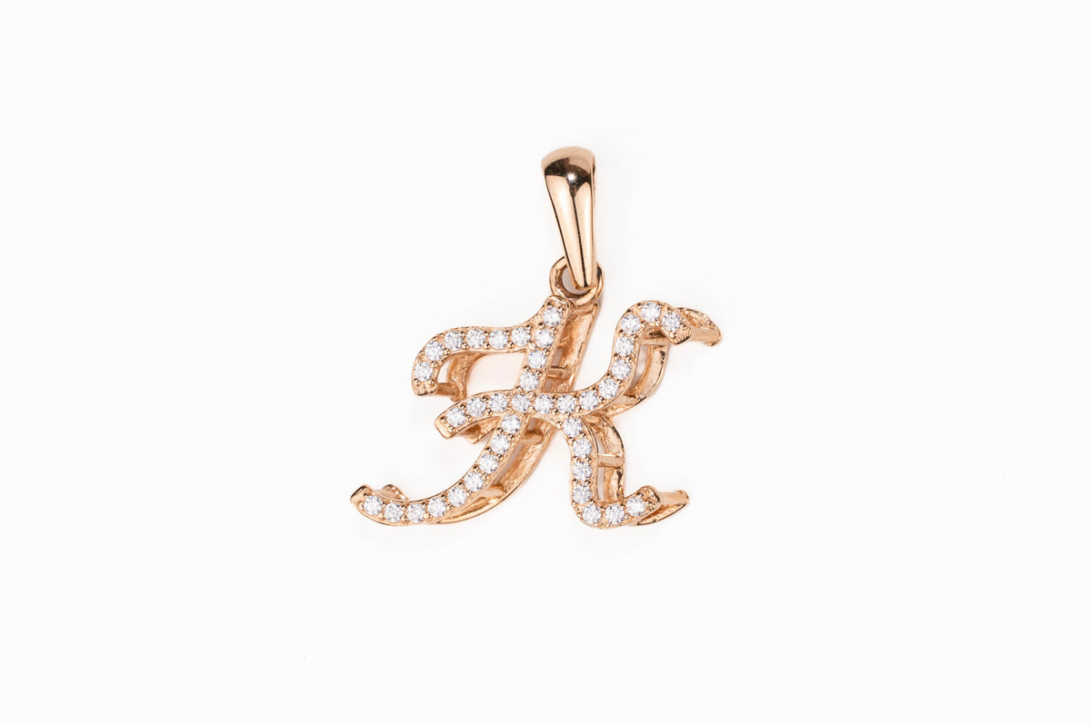 Rose Gold Letter Pendant with Zirconia stones