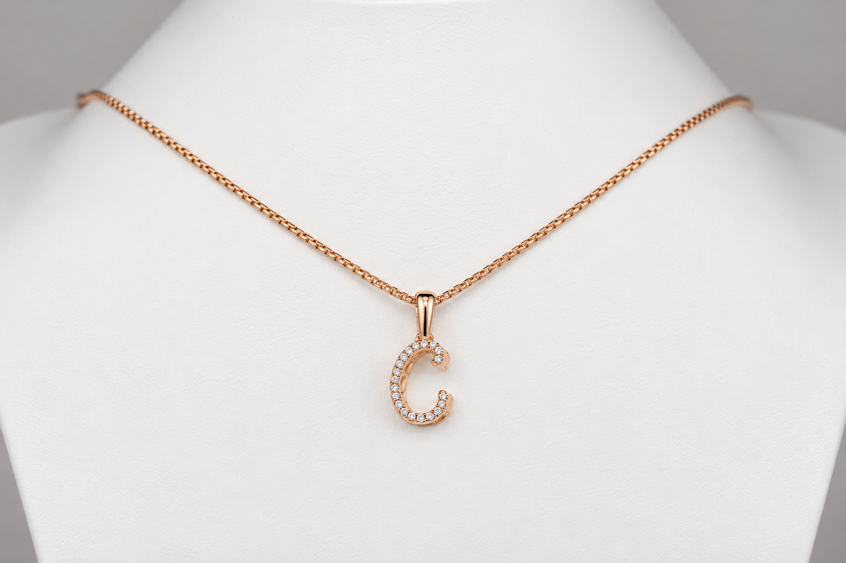 Rose Gold Letter Pendant with Zirconia stones