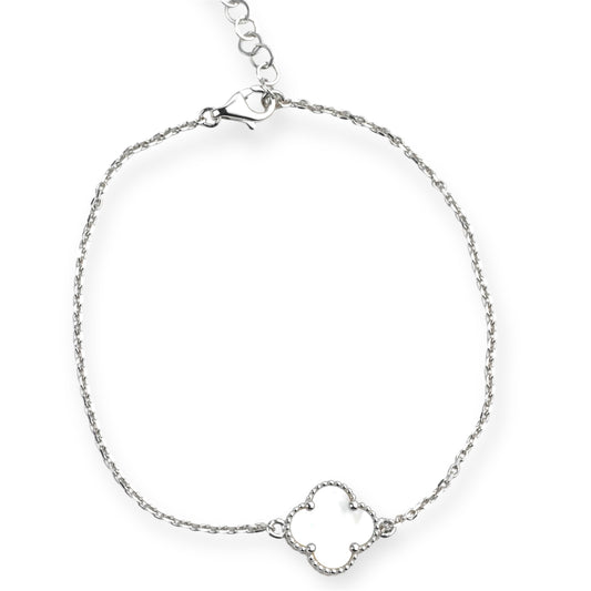 White Gold Bracelet with Mother of Pearl Clover