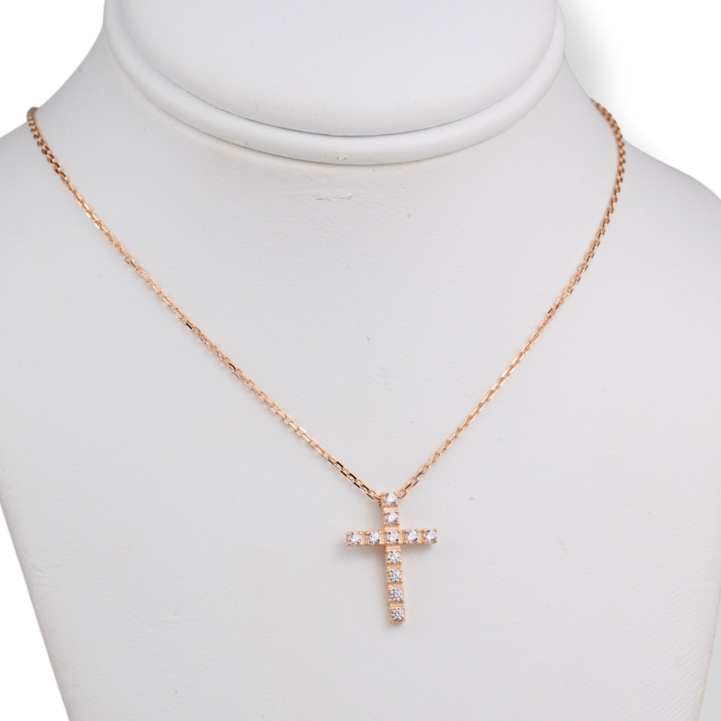 Necklace Rose Gold 585(14K) with Cross Pendant (Zirconia stones)