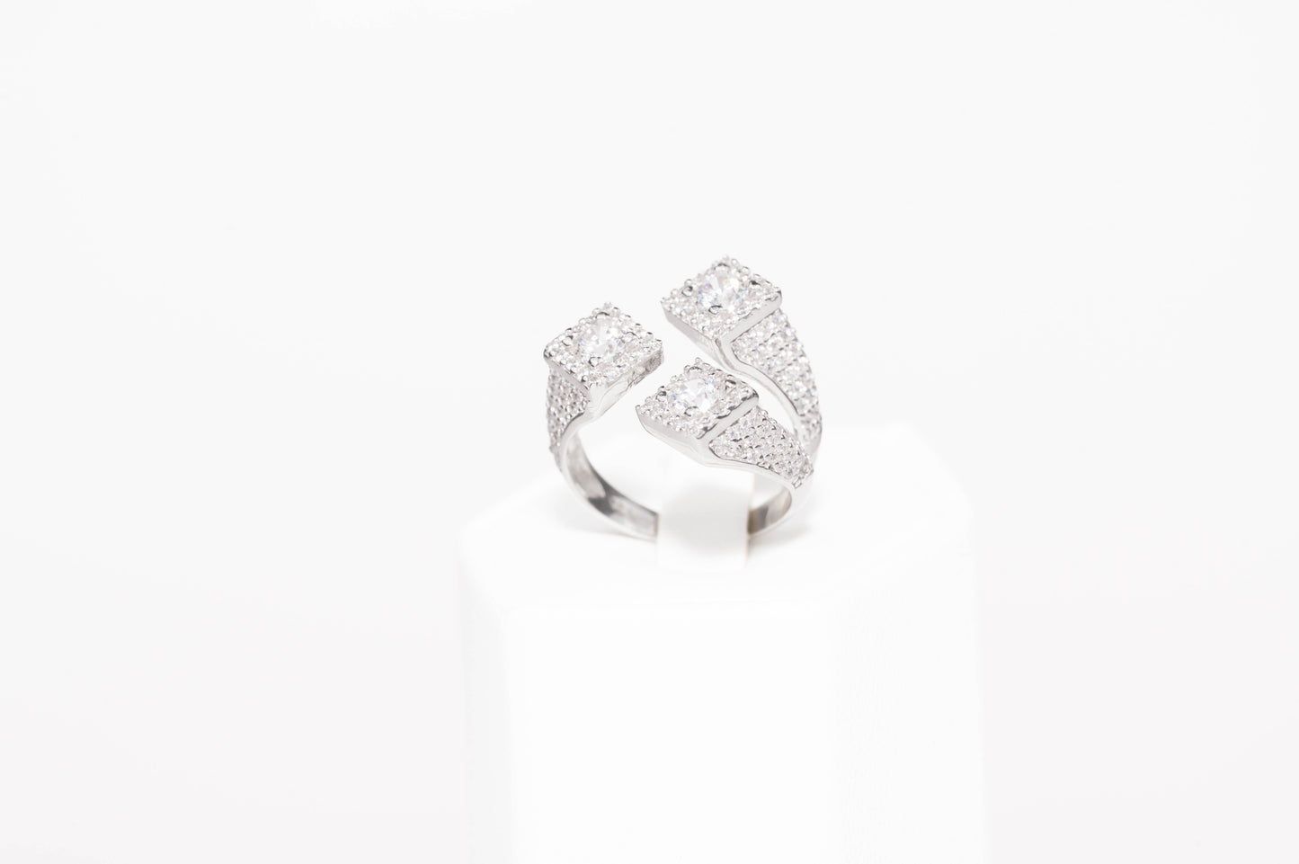 Silver Ring Triple Square with Zirconia stones