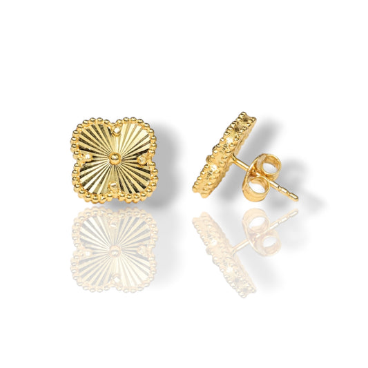 Silver Stud Earrings Clover Yellow Gold Plated