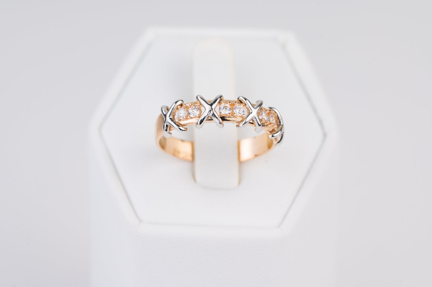 Rose Gold 585(14K) Ring with Zirconia stones (White Gold 585 Inlay)