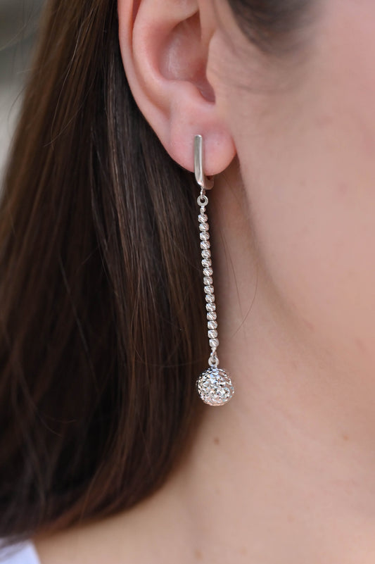 Sterling Silver Long Ball Earrings