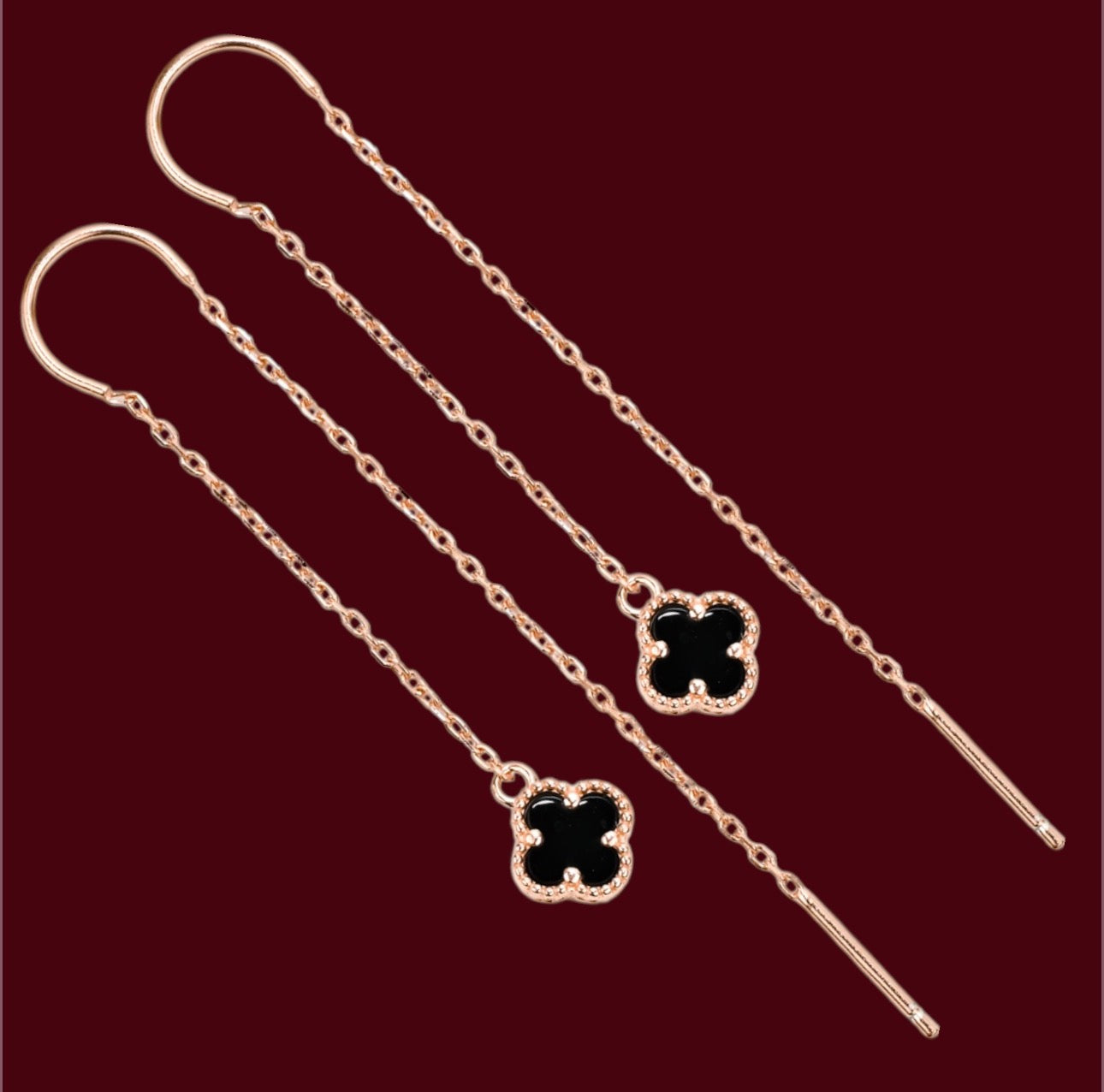 Silver Thread Earings Clover Rose Gold Plated
