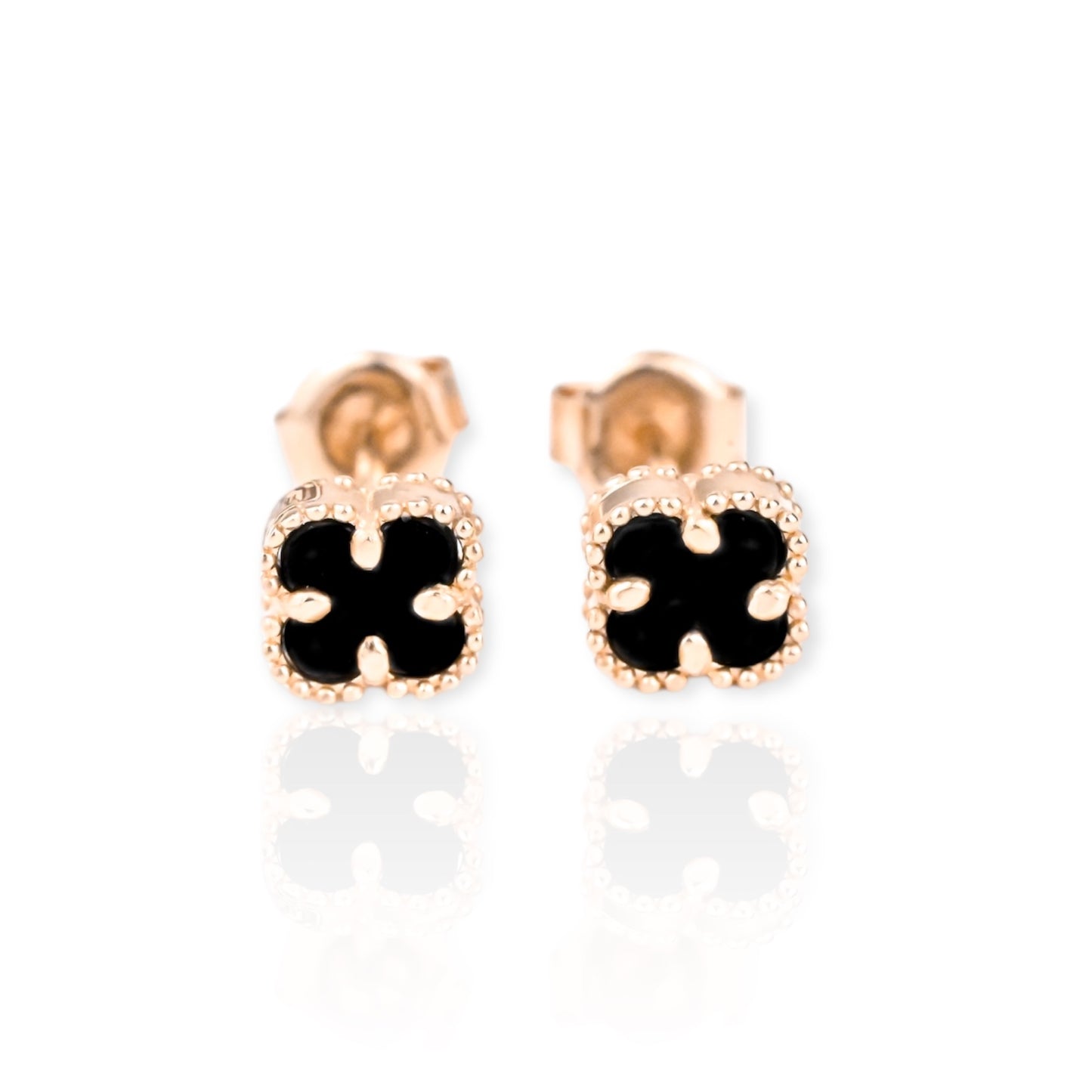 Stud Earrings Clover Onyx