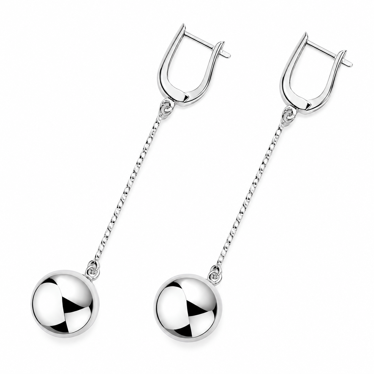 Sterling Silver Long Ball Drop Earrings