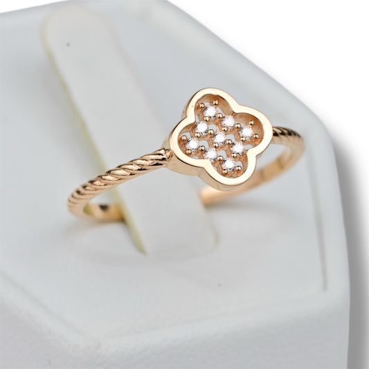 Ring Rose Gold Clover with Zirconia stones