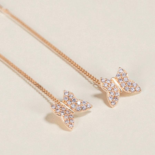 Thread Earrings Butterfly with White stones