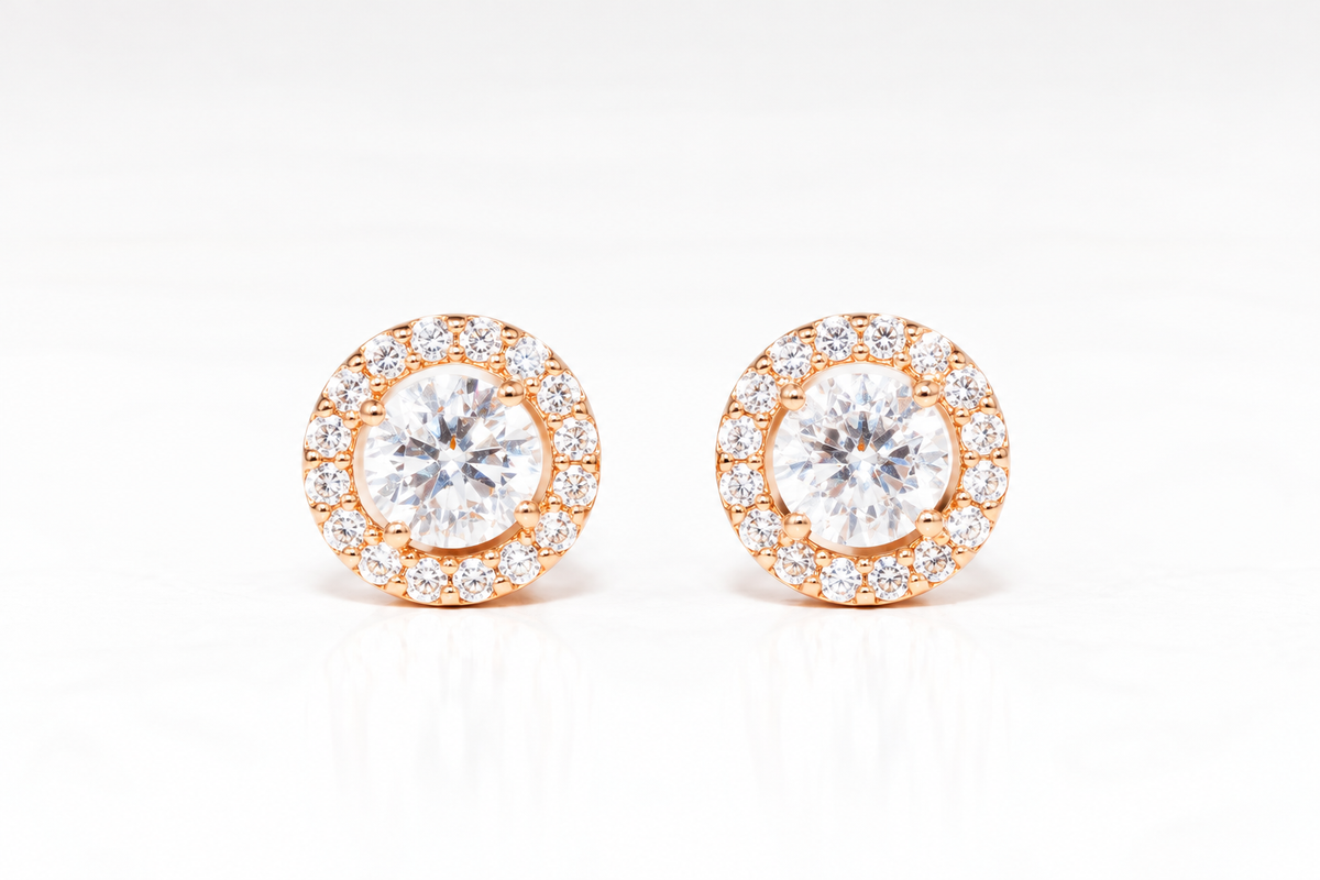Rose Gold Stud Earrings with Zirconia stones