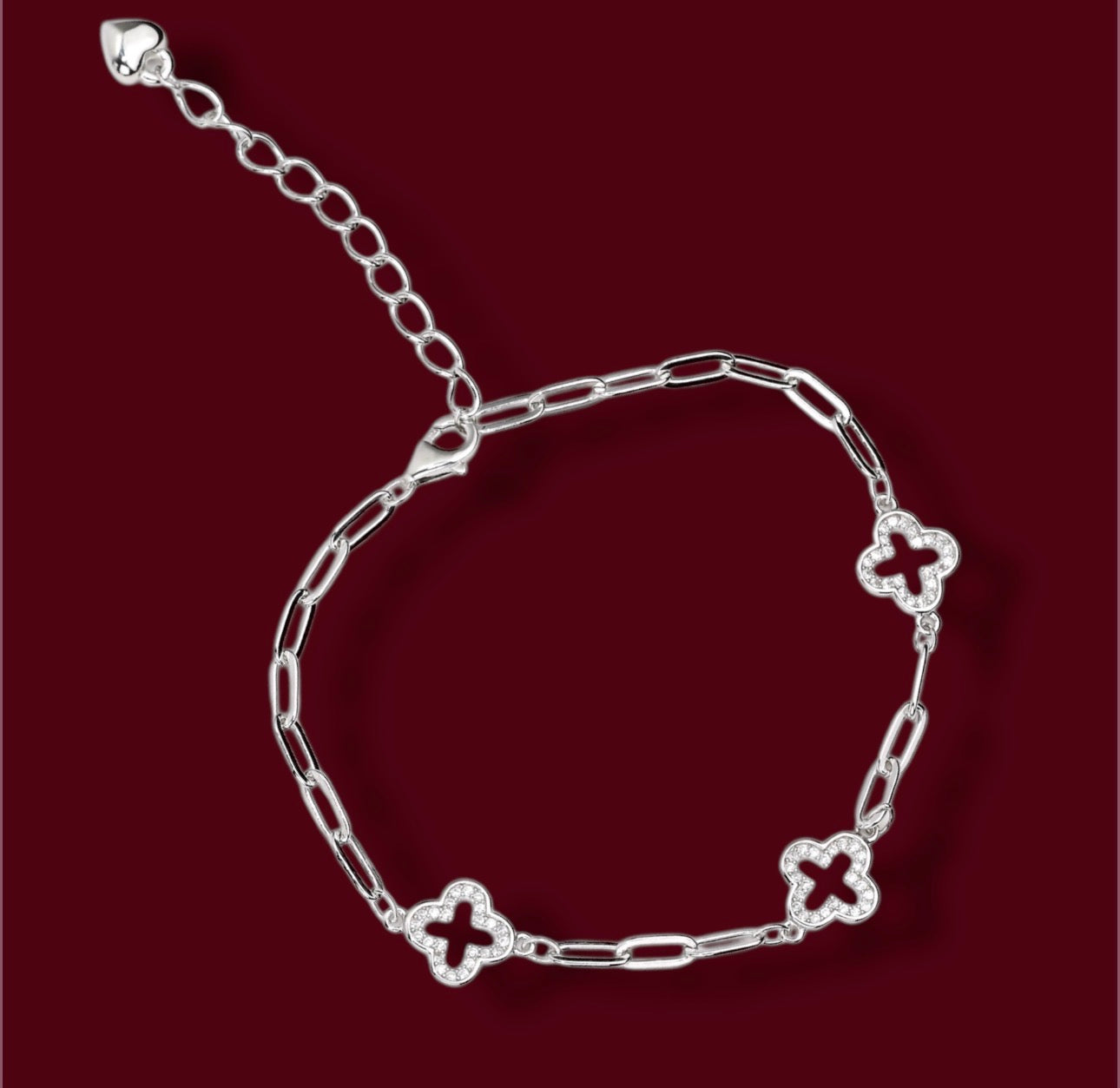 Silver Bracelet Flowers with Zirconia stones
